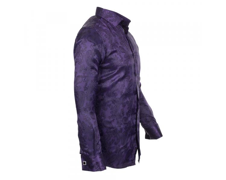 SL 446 Men's purple silk paisley patterned french cuff shirt